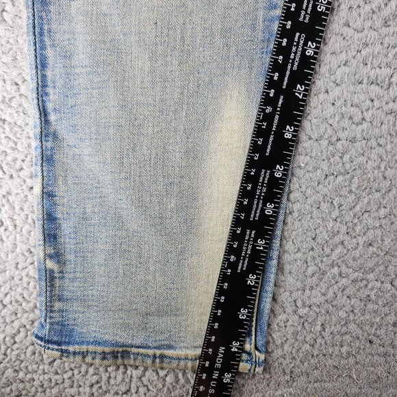 mnml X182 Stretch Denim Jeans Mens 36 Blue Los Angeles Graphic Distressed Slim - Picture 11 of 16